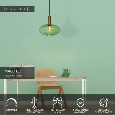 Lucide MALOTO - Pendant light - Ø 30 cm - 1xE27 - Green